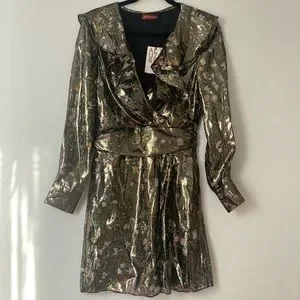 Altuzarra Dresses | Altuzarra Lennox Metallic Copper Silver Lam Ruffle Floral Minidress Nwt 38 6 S | Color: Gold/Silver | Size: 40eu | Olivialeigh21'S